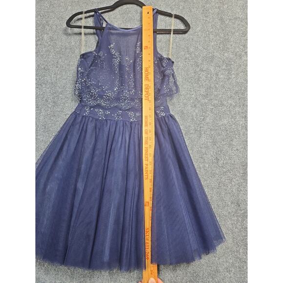Teeze Me Navy Blue & Silver Glittered Homecoming Formal Mini Dress Size 3 - Picture 11 of 16